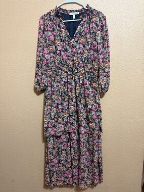 Floral V-Neck Maxi Dress in Pink & Brown by Warehouse